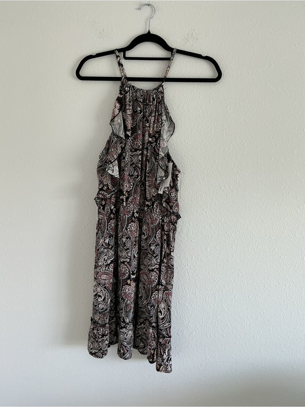 Wildflowers Paisley Halter Midi Dress in Black and Pink
